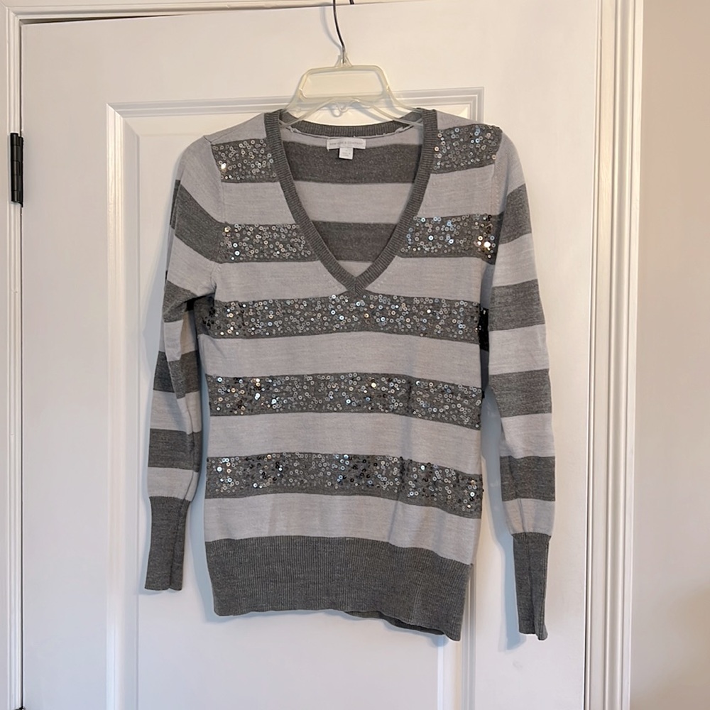 New York & Company Sequined V-Neck Sweater